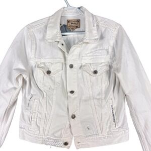 Polo Ralph Lauren‎ Jacket Womens Medium White Denim Distressed Patchwork Trucker